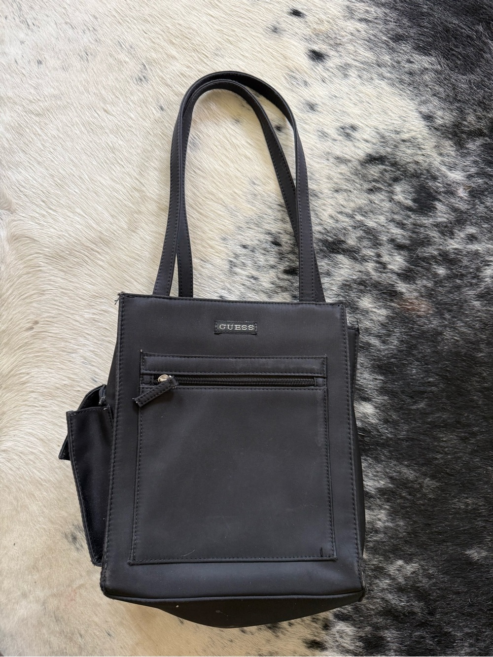 Vintage GUESS Black Leather Tote Y2K